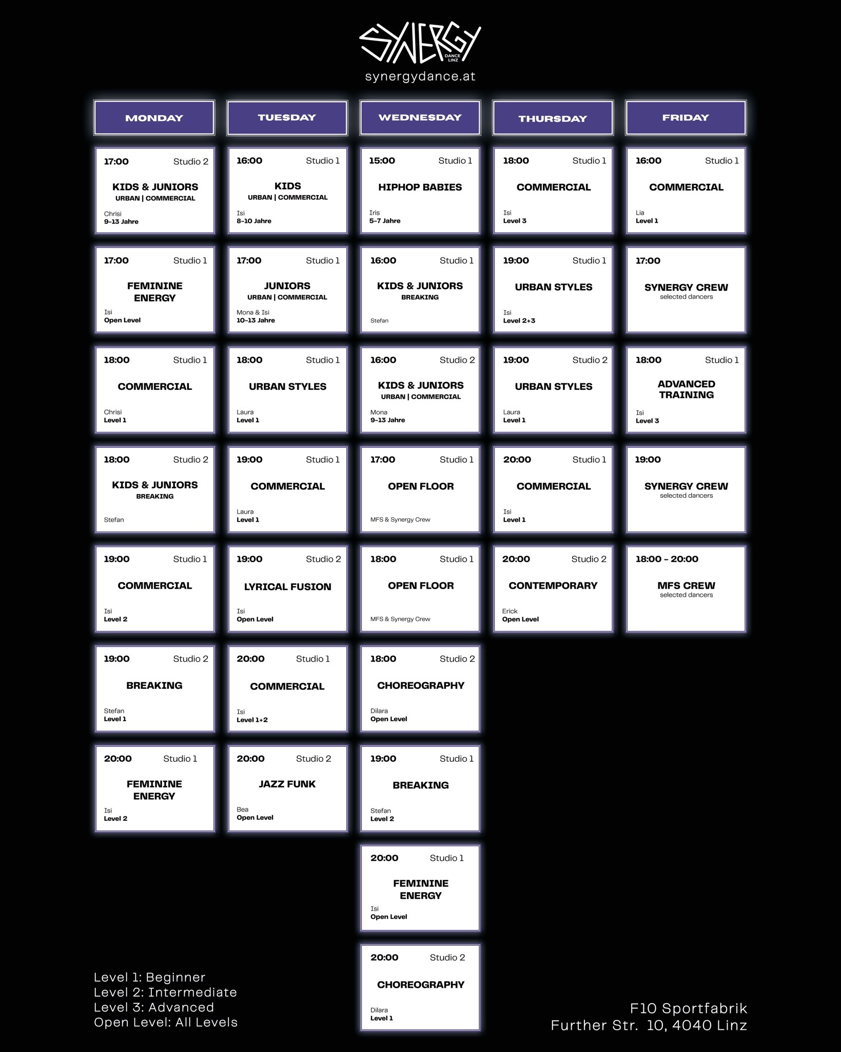 Timetable Synergy Dance August 2025