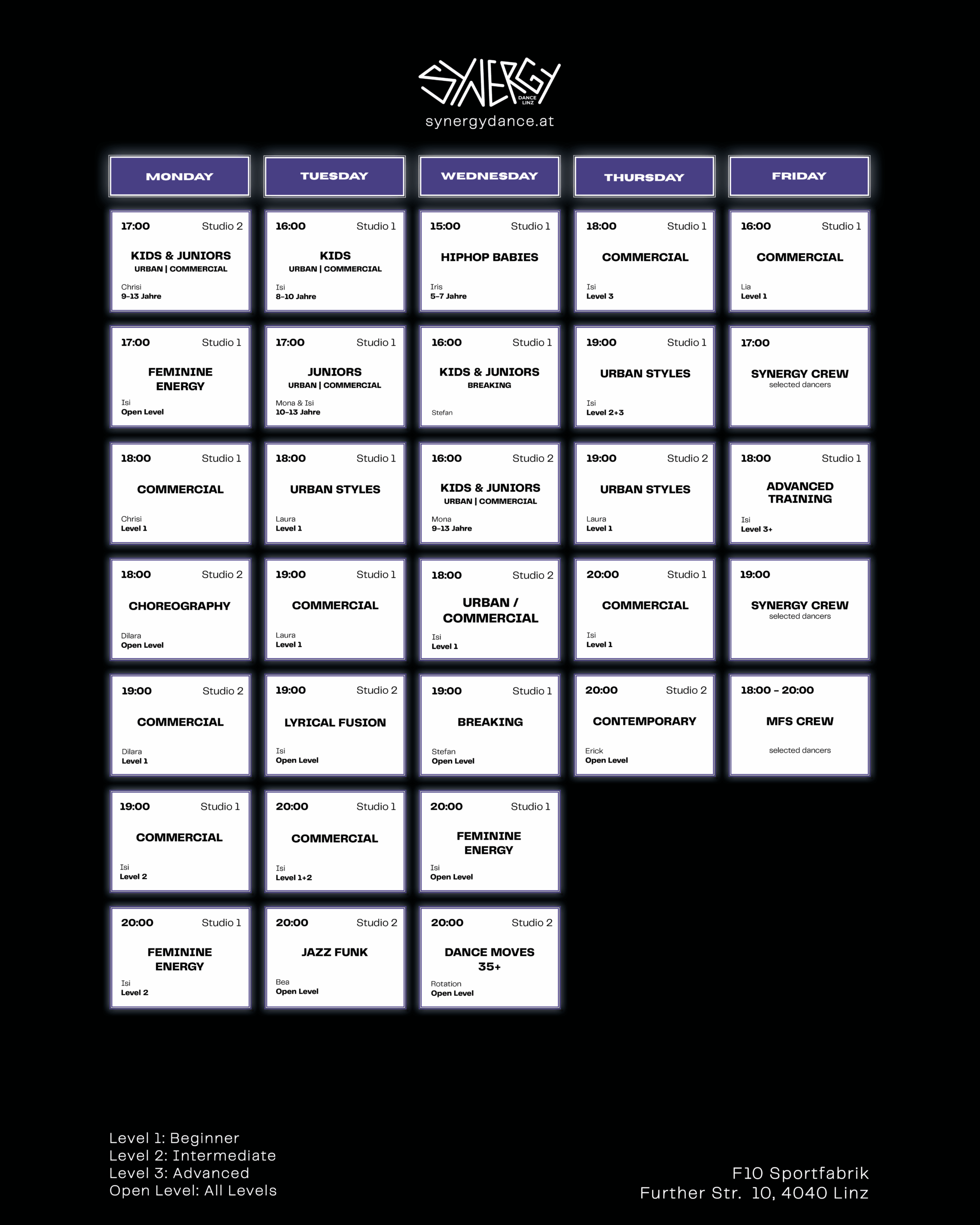 Tanzschule Linz Wochenplan Hip Hop Contemporary Kurse